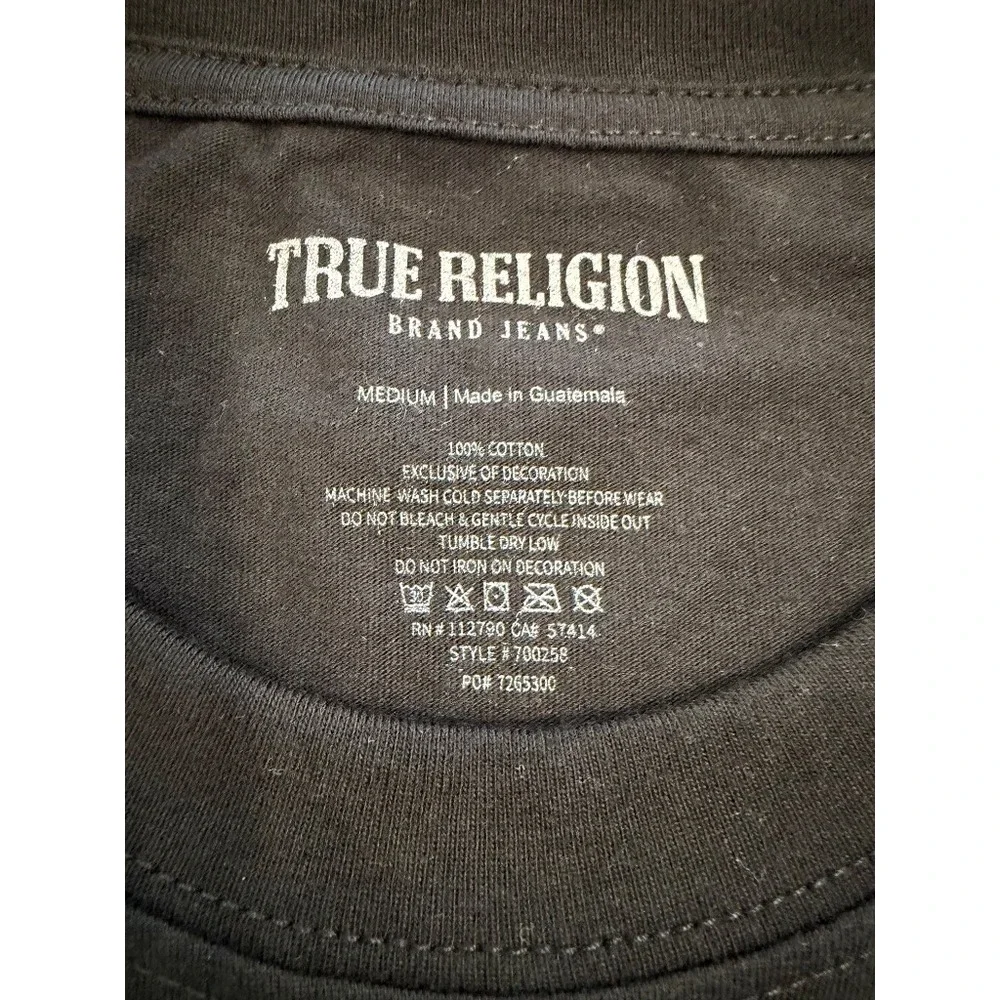 True Religion T-Shirt Mens M Black Red Good Square Horseshoe Logo 700258
